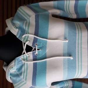 Aeropostale Blue & White Striped Pull Over Hoodie Sweatshirt Womens Jr.  X-Small